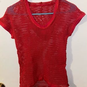 Red fishnet swimsuit cover